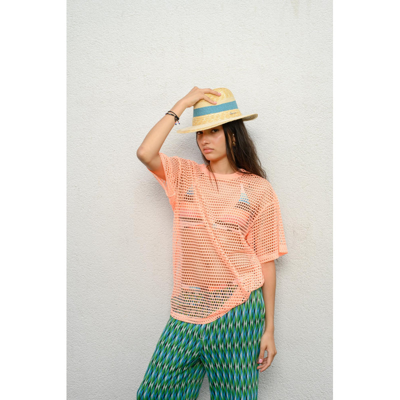 ELMARA Chapeau grand bord rayé en paille naturelle et en paille papier | Herman Belgium