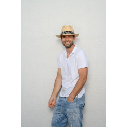 AKAR Chapeau grand bord en paille raphia avec un gros grain en tissu | Herman Belgium