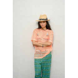 AKAR Chapeau grand bord en paille raphia avec un gros grain en tissu | Herman Belgium