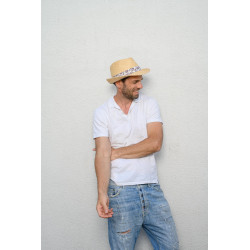 AKAR Chapeau grand bord en paille raphia avec un gros grain en tissu | Herman Belgium