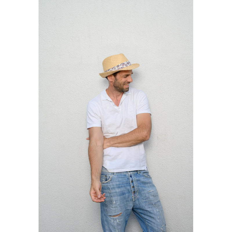 AKAR Chapeau grand bord en paille raphia avec un gros grain en tissu | Herman Belgium