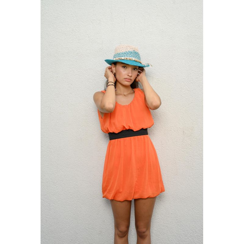 LAVERNA Chapeau petit bord bicolore, en paille papier crochetée avec des lacets | Herman Belgium