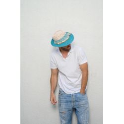 LAVERNA Chapeau petit bord bicolore, en paille papier crochetée avec des lacets | Herman Belgium