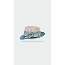 LAVERNA Chapeau petit bord bicolore, en paille papier crochetée avec des lacets | Herman Belgium