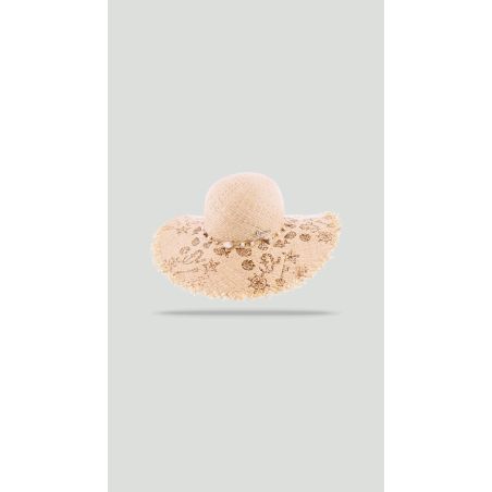 CURACAO Capeline en paille raphia motif | Herman Belgium