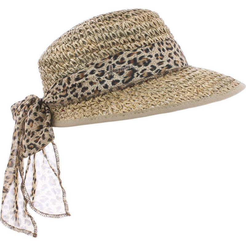 Casquette Herman en paille jonc de mer garnie d'un foulard imprimé léopard