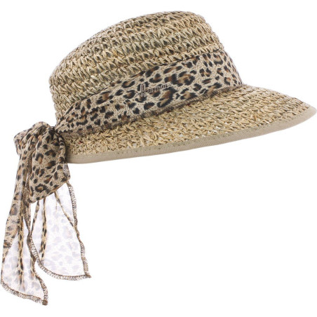 Casquette Herman en paille jonc de mer garnie d'un foulard imprimé léopard