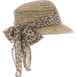 Casquette Herman en paille jonc de mer garnie d'un foulard imprimé léopard