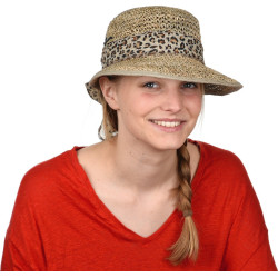 Casquette Herman en paille jonc de mer garnie d'un foulard imprimé léopard