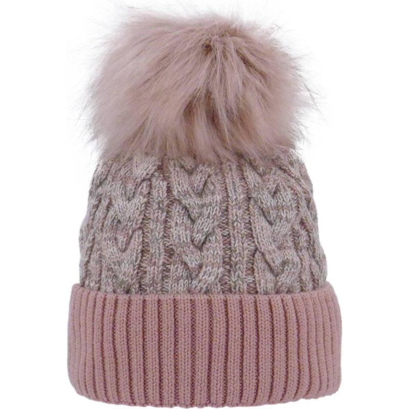 Bonnet adulte torsadé maille fine avec revers, bicolore avec un pompon en fausse fourrure Herman