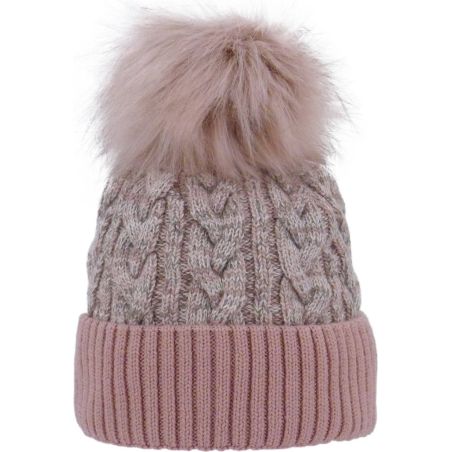 Bonnet adulte torsadé maille fine avec revers, bicolore avec un pompon en fausse fourrure Herman