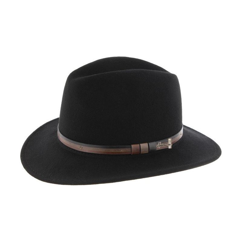 Chapeau en feutre Herman uni grand bord avec ceinture faux cuir