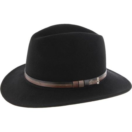 Chapeau en feutre Herman uni grand bord avec ceinture faux cuir