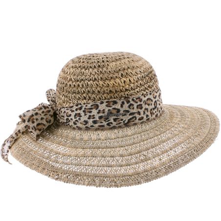 Capeline Herman en paille jonc de mer garni d'un foulard imprimé léopard