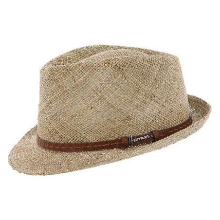 Chapeau petit bord Herman en paille seagrass avec fine ceinture faux cuir