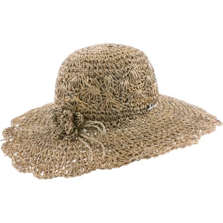 Capeline Herman en jonc de mer avec décoration fleur en paille et bord dentelé