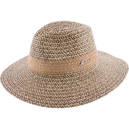 Chapeau Herman grand bord en papille papier chiné avec galon en paille naturelle tressée et cordon de serrage
