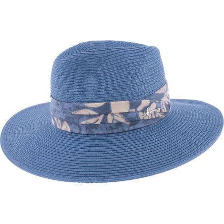 Chapeau Herman en paille papier uni avec ceinture en tissu fleuri