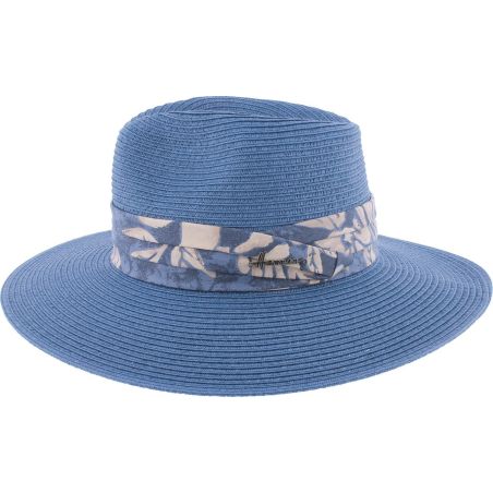 Chapeau Herman en paille papier uni avec ceinture en tissu fleuri