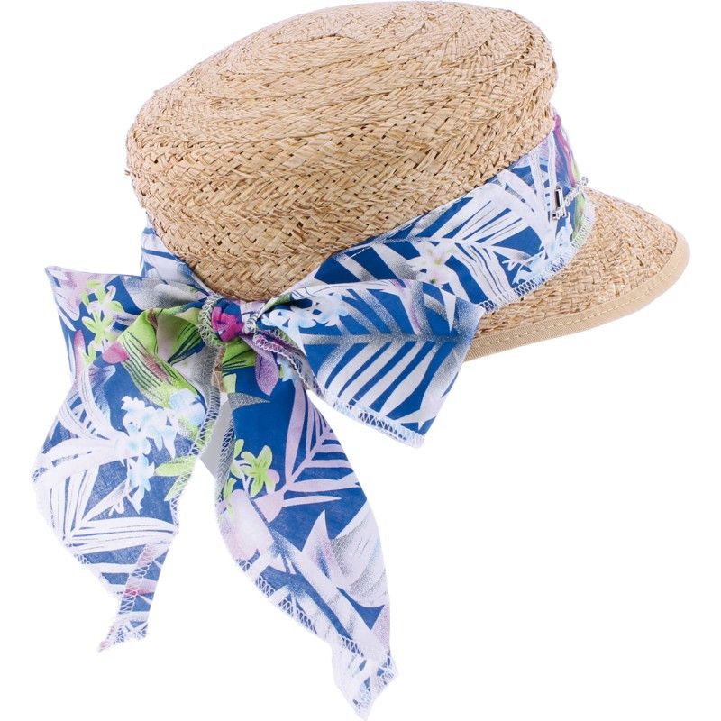 Casquette Herman en paille raphia  garnie d'un foulard fleuri