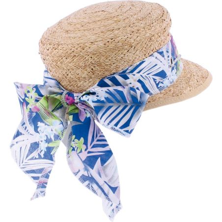 Casquette Herman en paille raphia  garnie d'un foulard fleuri
