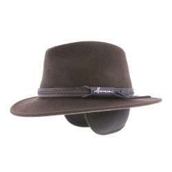 Chapeau feutre Herman uni avec cache oreilles rétractable et ceinture faux cuir