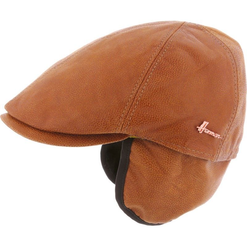 Casquette en cuir herman duke six s cognac vue latérale