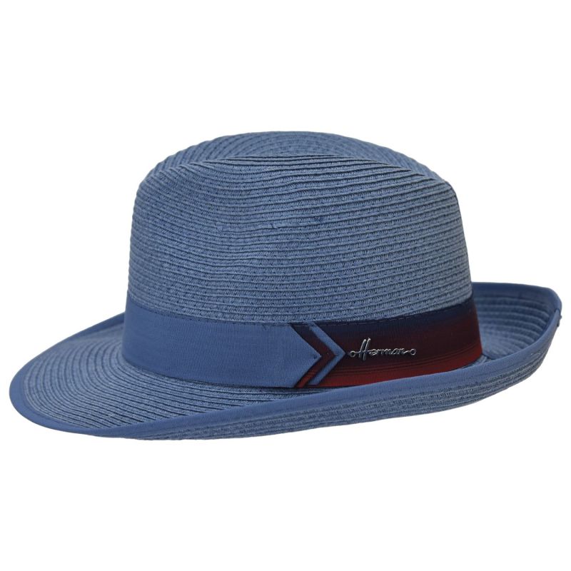 ZAND Chapeau grand bord relevé en paille papier unie avec un gros grain bicolore | Herman Belgium